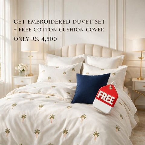 Premium Embroidered Duvet Set + FREE Cotton Cushion Cover - The Linen House