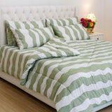 Premium Green Stripe Comforter Set – Cozy Quilt + Pillowcases - The Linen House