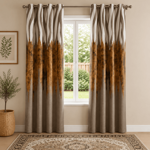 Premium Grey Brown Printed Blackout Curtains - The Linen House