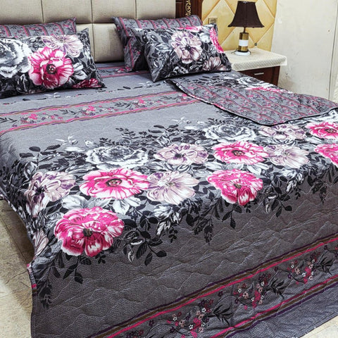 Premium Grey & Pink Floral 7Pc Bedspread Set - The Linen House
