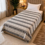 Premium Grey & White Striped Single Fleece Blanket - The Linen House