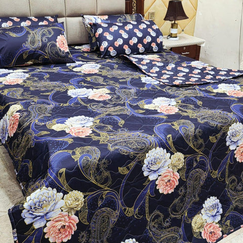 Premium Navy Blue Rose 7Pc Bedspread Set - The Linen House