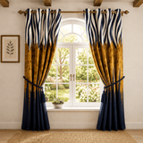 Premium Navy & Brown Wood Effect Curtains - The Linen House