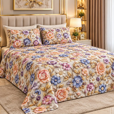 Premium Pastel Floral Printed Bed Sheet - The Linen House
