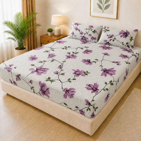 Premium White & Purple Waterproof Fitted Mattress Cover - The Linen House