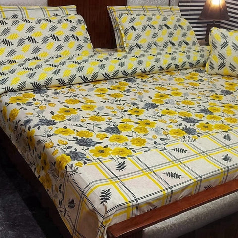 Premium Yellow Floral Printed 7Pc Bedspread Set - The Linen House