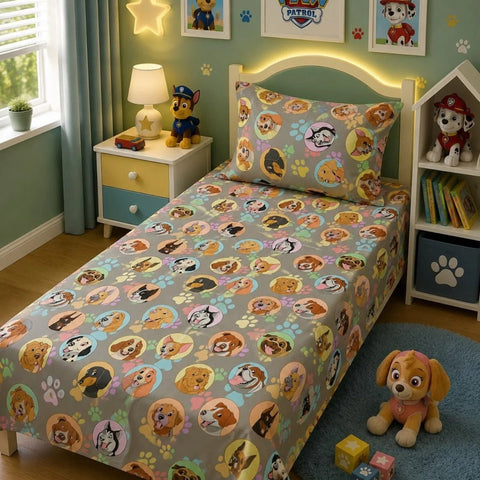 Puppy Paws Printed Kids Bedsheet - The Linen House
