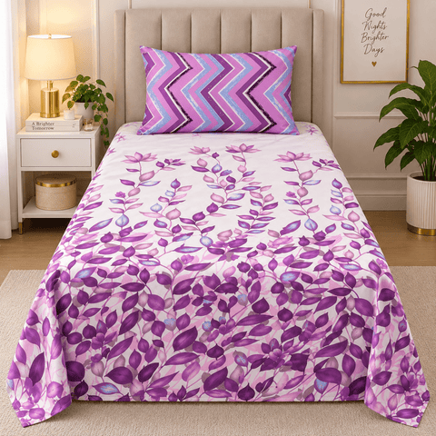 Purple Designer Print Bedsheet – Single Size (Pack of 2) - The Linen House