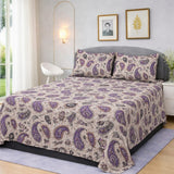 Purple Paisley Printed Bedsheet Set (3pcs) - The Linen House