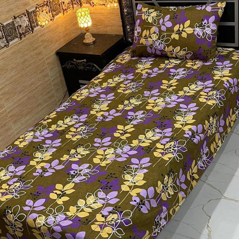 Purple & Yellow Botanical Print Bedsheet – Single Size (Pack of 2) - The Linen House