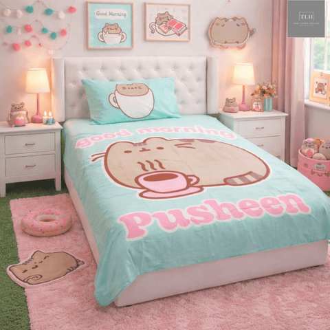Pusheen Cartoon Bedsheet for Kids | Soft Fabric - The Linen House