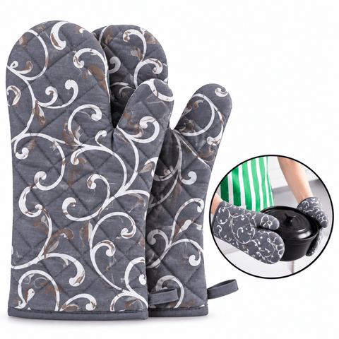 Quilted Cooking Gloves with Hanging Loops - The Linen House