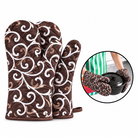 Quilted Cooking Gloves with Hanging Loops - The Linen House