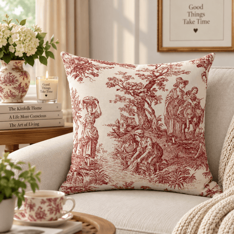 Red and White Cushion Cover - The Linen House