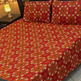 Red Base Multi - Flower Printed Bedsheet - The Linen House