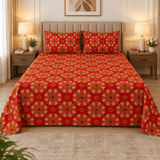 Red Base Multi-Flower Printed Bedsheet - The Linen House
