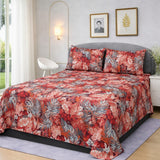Red & Blue Floral Printed Bedsheet Set (3pcs) - The Linen House