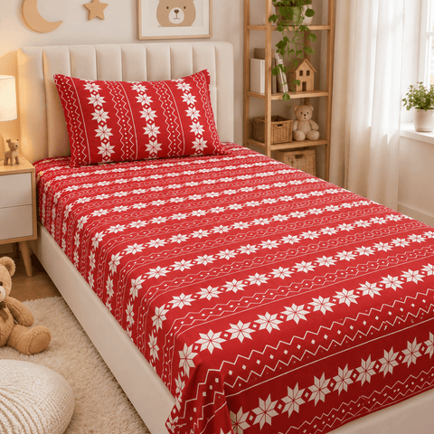 Red Christmas Pattern Kids Bedsheet - The Linen House