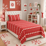 Red Christmas Pattern Single Bedsheet - The Linen House