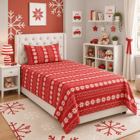 Red Christmas Pattern Single Bedsheet - The Linen House