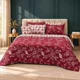 Red & Cream Floral 7 Pcs Bedspread Set - The Linen House