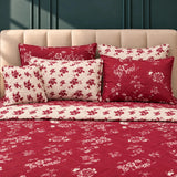 Red & Cream Floral 7 Pcs Bedspread Set - The Linen House