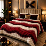 Red Cream Tie Dye Stripe Ribbed Faux Fleece Blanket - The Linen House