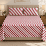 Red White Candy Stripe Printed Bed Sheet - The Linen House