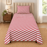Red White Candy Stripe Printed Single Bed Sheet - The Linen House
