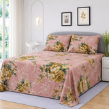 Romantic Pink and Golden Floral Printed Bedsheet - The Linen House