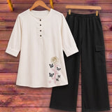 Rose Garden Ivory & Black Baggy Two Piece Suite - The Linen House