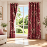 Rosewood Burgundy Floral Printed Curtain - The Linen House