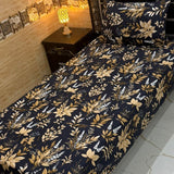 Royal Black Flora Print Bedsheet – Single Size (Pack of 2) - The Linen House