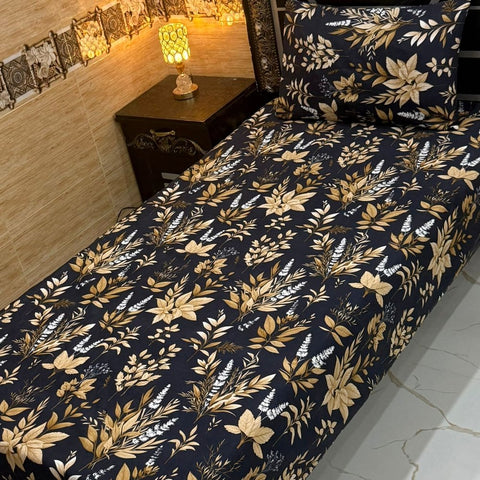 Royal Black Flora Print Bedsheet – Single Size (Pack of 2) - The Linen House