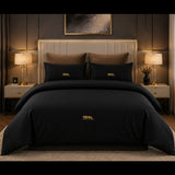 Royal Black Panther Gold Embroidered Bedding Set