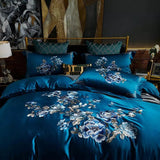 Royal Blue Cotton Satin Embroidery Duvet Set - The Linen House