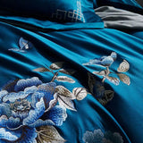 Royal Blue Cotton Satin Embroidery Duvet Set - The Linen House