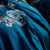Royal Blue Cotton Satin Embroidery Duvet Set - The Linen House