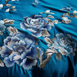 Royal Blue Cotton Satin Embroidery Duvet Set - The Linen House