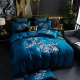 Royal Blue Cotton Satin Embroidery Duvet Set - The Linen House