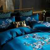 Royal Blue Cotton Satin Embroidery Duvet Set - The Linen House