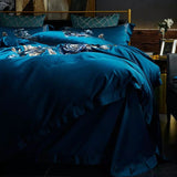 Royal Blue Cotton Satin Embroidery Duvet Set - The Linen House