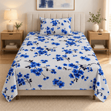 Royal Blue Floral Blossom Single Bedsheet - The Linen House