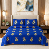 Royal Blue Gold Crest Printed Bed Sheet - The Linen House