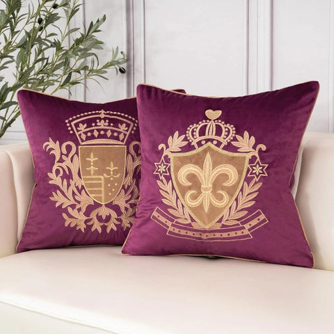 Royal Crest Embroidered Cushion Cover Style 1 - The Linen House