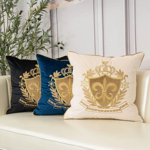Royal Crest Embroidered Cushion Cover Style 1 - The Linen House
