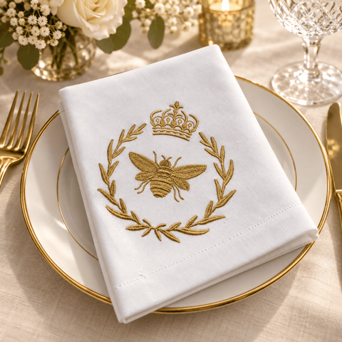 Royal Crown & Bee Embroidered Table Napkin - The Linen House