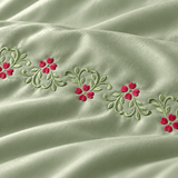 Ruby Blossom Sage Green Embroidered Bedding Set - The Linen House