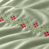Ruby Blossom Sage Green Embroidered Bedding Set