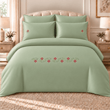 Ruby Blossom Sage Green Embroidered Bedding Set